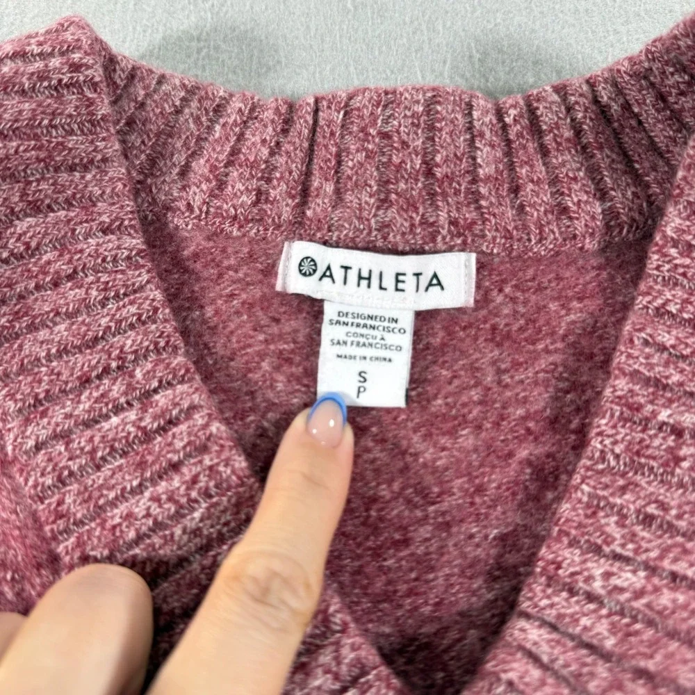 Athleta Vital Tunic Sweater Womens Small Wool Cashmere Pink V Neck Knit - Picture 2 of 7